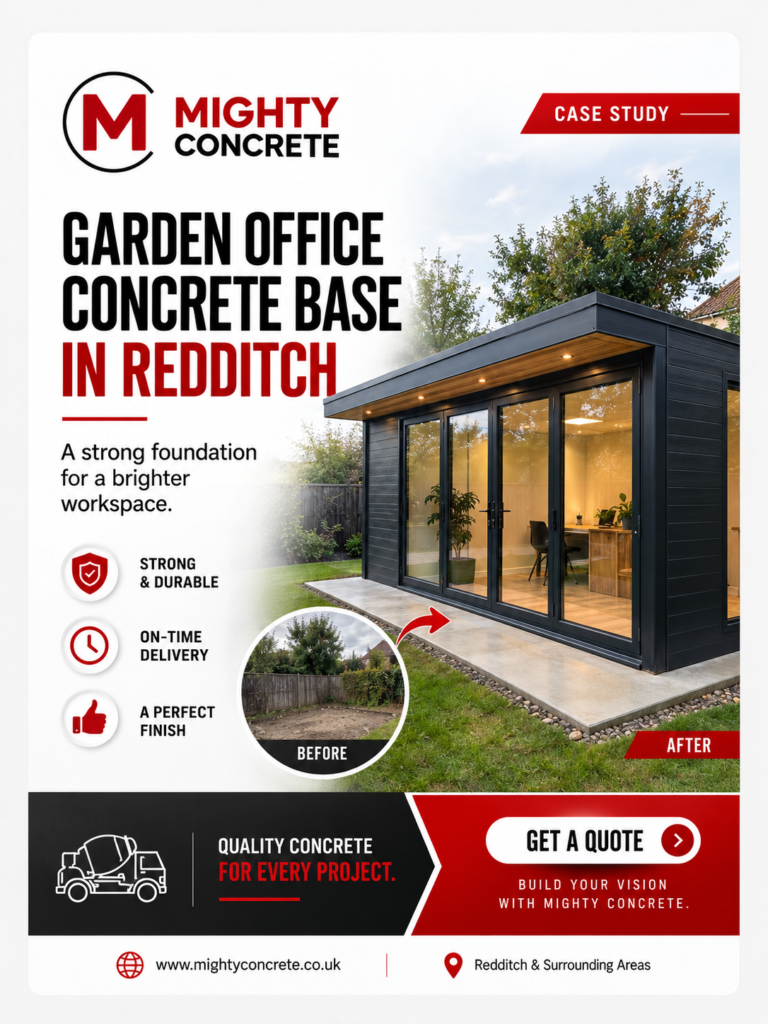 Garden Office Concrete Base in Redditch | Ready Mix Concrete Case Study