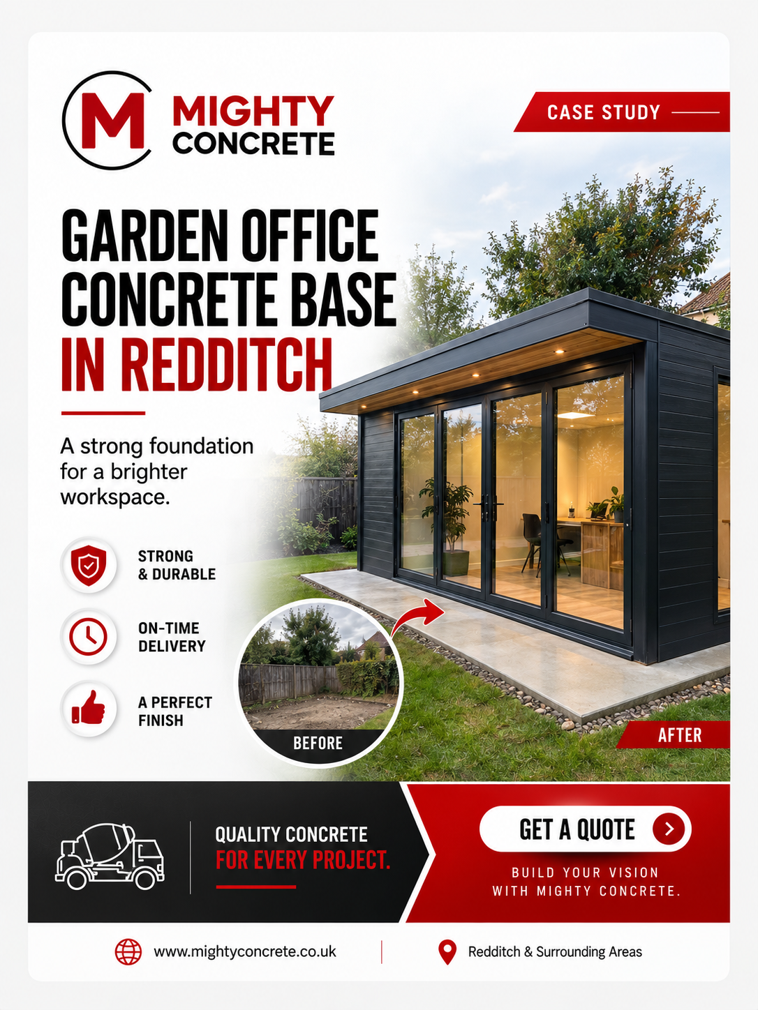 Garden Office Concrete Base in Redditch | Ready Mix Concrete Case Study